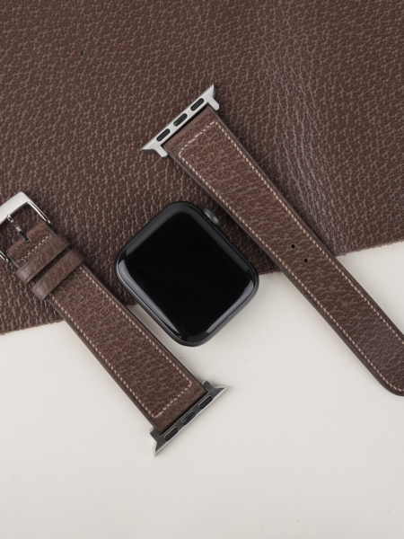 Micro Stitch Dark Taupe Peccary Leather Apple Watch Band