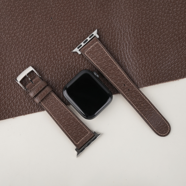 Micro Stitch Dark Taupe Peccary Leather Apple Watch Band