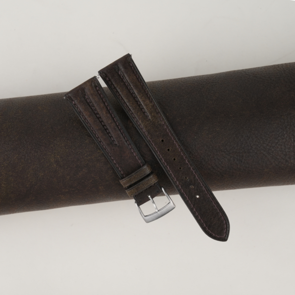 double padded umber brown habana leather watch strap