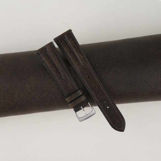 Double Padded Umber Brown Habana Leather Watch Strap