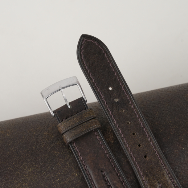 double padded umber brown habana leather watch strap