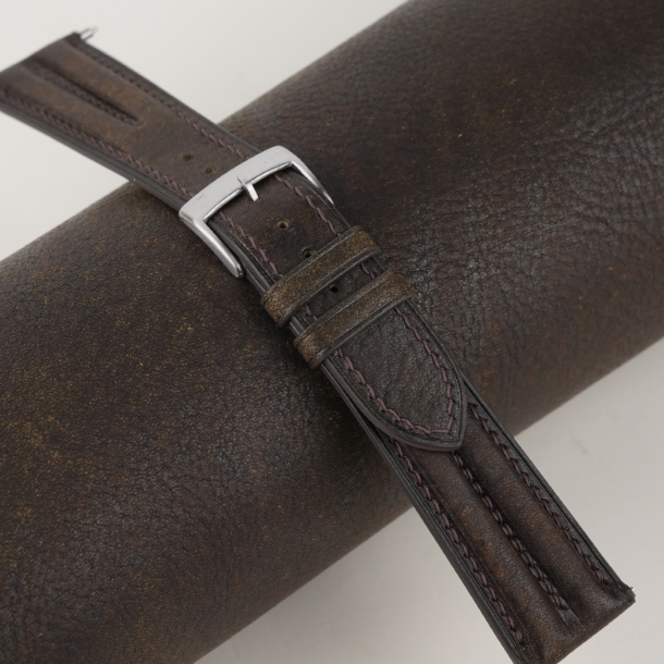 double padded umber brown habana leather watch strap