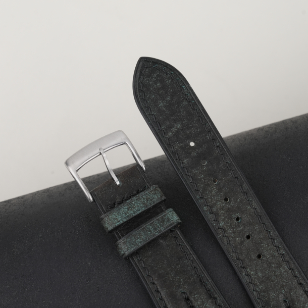 double padded aquamarine blue habana leather watch strap