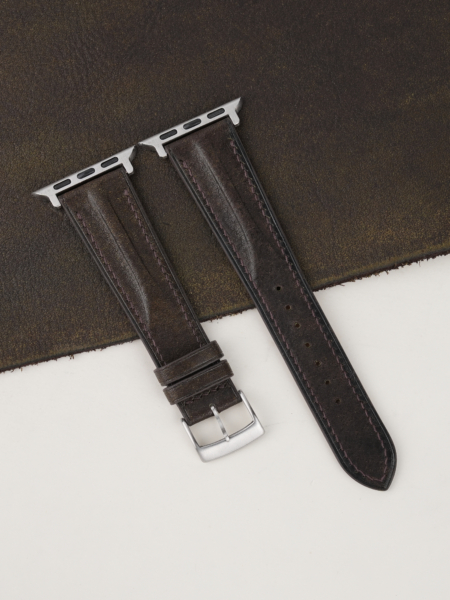 Single Padded Umber Brown Habana Leather Apple Watch Band