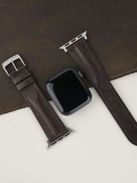 Single Padded Umber Brown Habana Leather Apple Watch Band