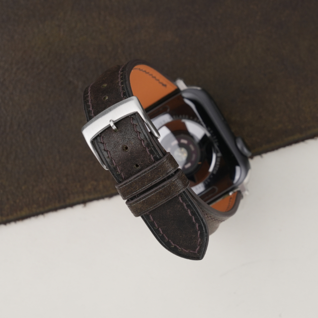 Single Padded Umber Brown Habana Leather Apple Watch Band