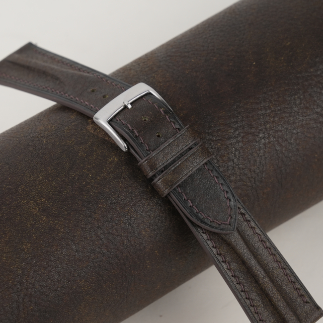 Single Padded Umber Brown Habana Leather Watch Strap