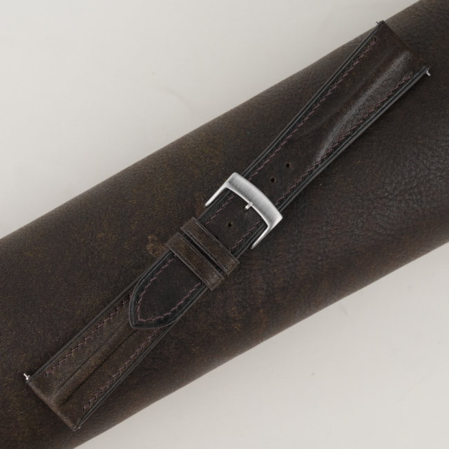 Single Padded Umber Brown Habana Leather Watch Strap