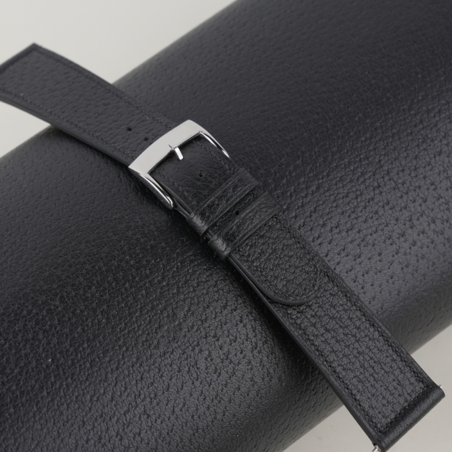 Micro Stitch Black Peccary Leather Watch Strap