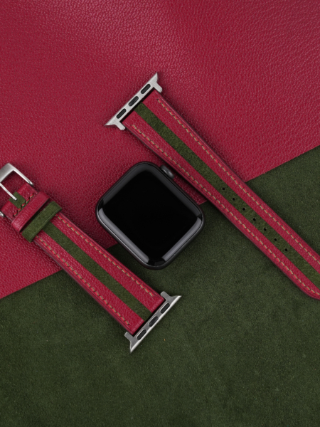 Duocolor Forest Suede Red Alran Sully Leather Apple Watch Band