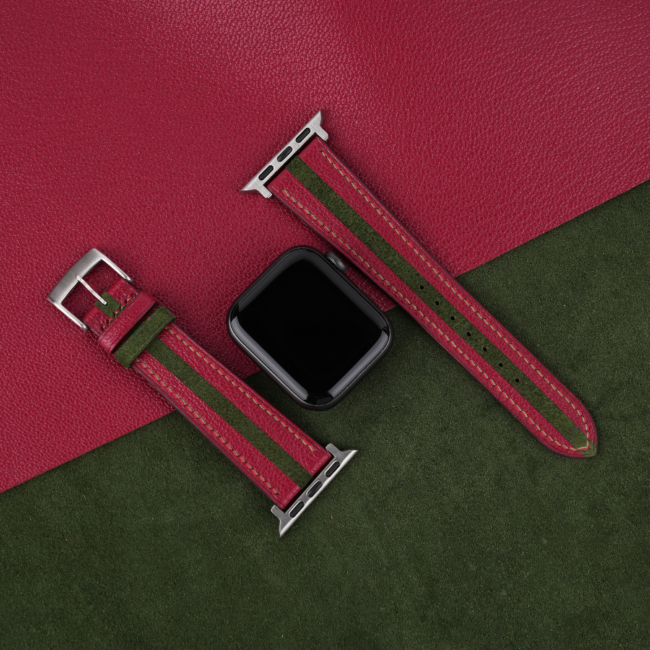 Duocolor Forest Suede Red Alran Sully Leather Apple Watch Band