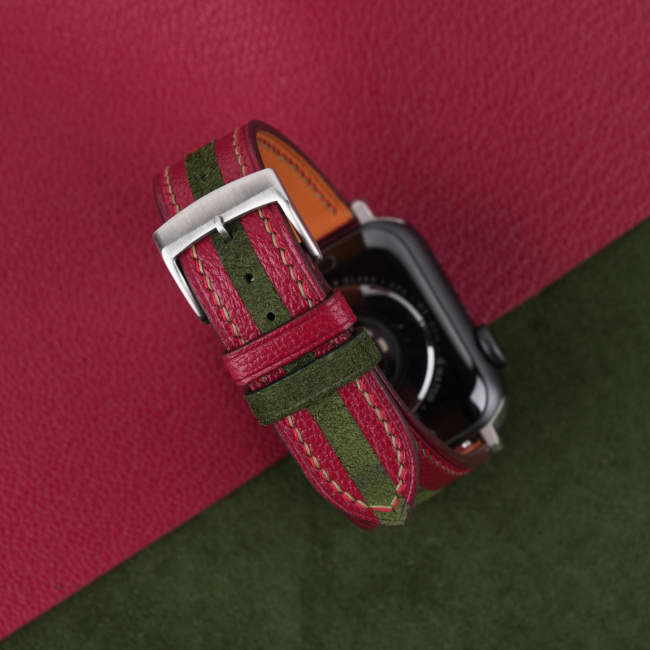 Duocolor Forest Suede Red Alran Sully Leather Apple Watch Band