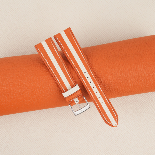 Duocolor Orange Alran Sully Pearl White Epsom Leather Watch Strap