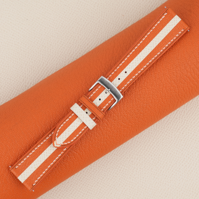 Duocolor Orange Alran Sully Pearl White Epsom Leather Watch Strap