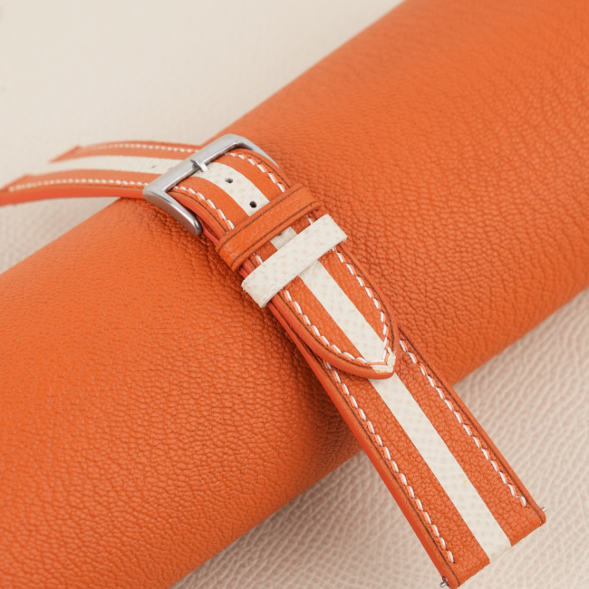 Duocolor Orange Alran Sully Pearl White Epsom Leather Watch Strap