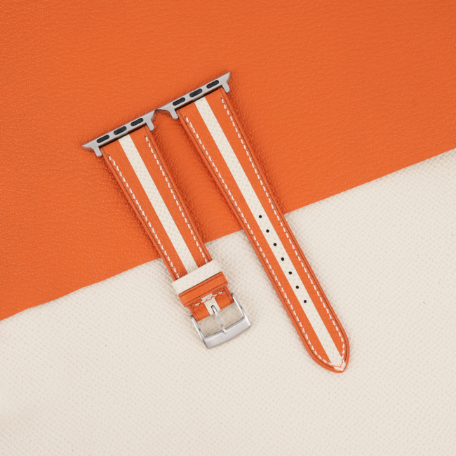 Duocolor Orange Alran Sully Pearl White Epsom Leather Apple Watch Band