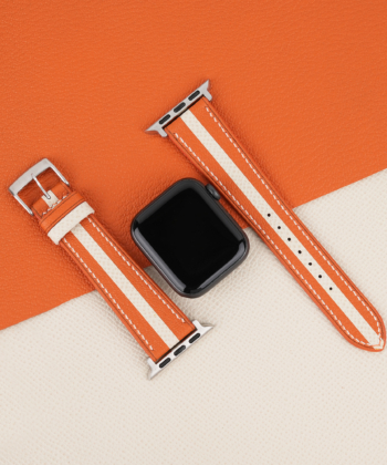 Duocolor Orange Alran Sully Pearl White Epsom Leather Apple Watch Band