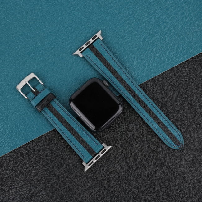 Duocolor Aqua Blue Alran Sully Leather Apple Watch Band