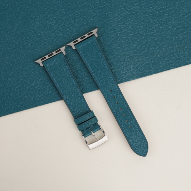 aqua blue alran chevre sully leather apple watch band