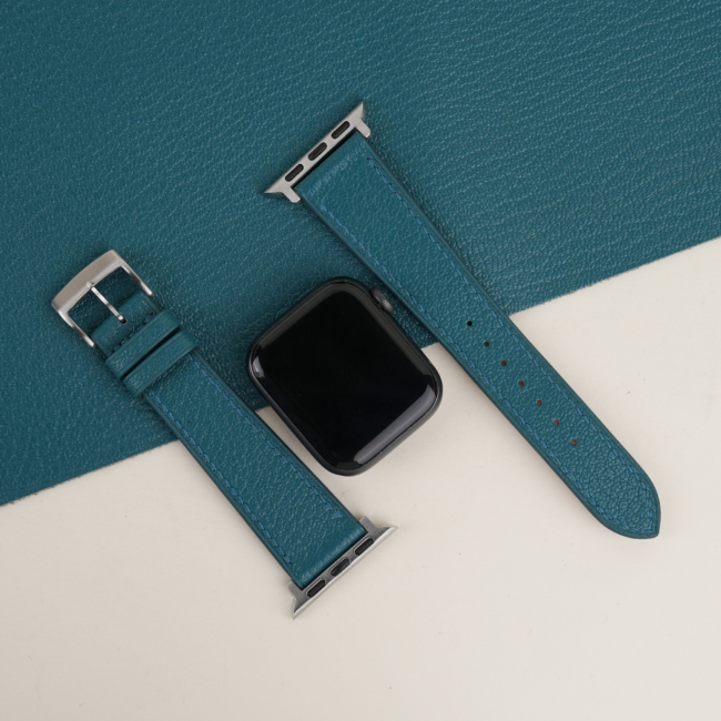 aqua blue alran chevre sully leather apple watch band