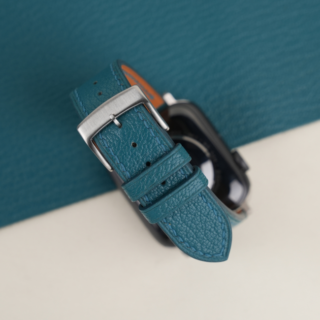 aqua blue alran chevre sully leather apple watch band