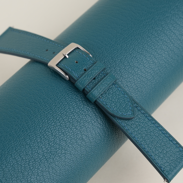 aqua blue alran chevre leather watch strap