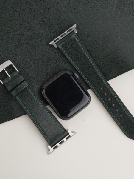 Dark Green Box Calf Leather Apple Watch Band