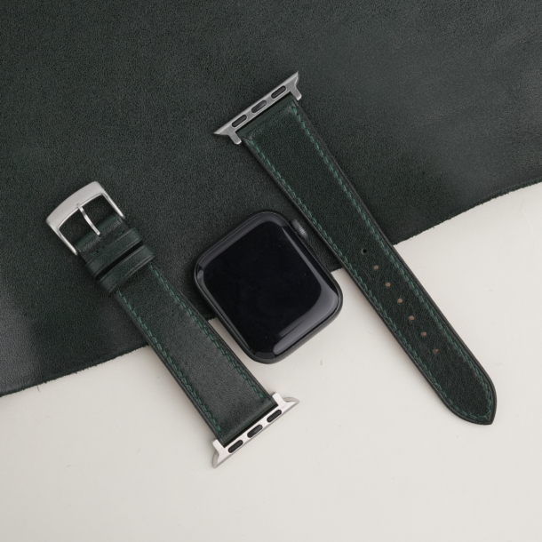 dark green box calf leather apple watch band