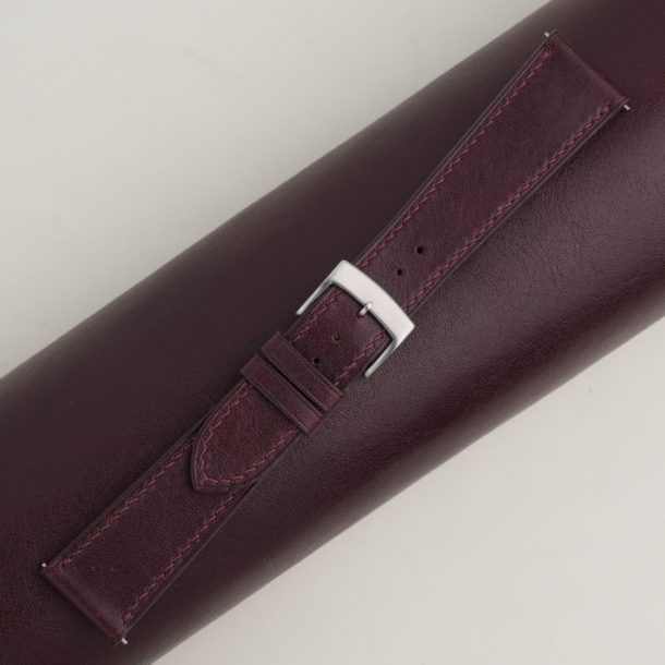 box calf dark burgundy leather watch strap