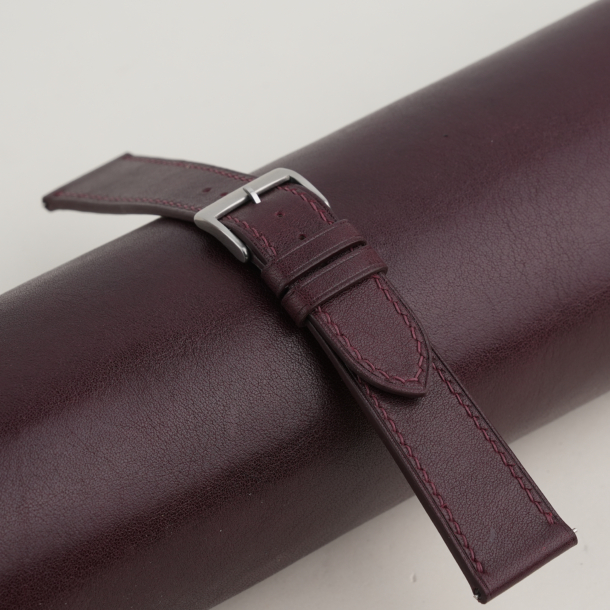 box calf dark burgundy leather watch strap