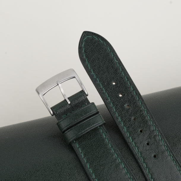 box calf dark green leather watch strap