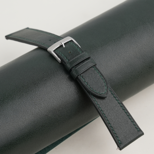 box calf dark green leather watch strap